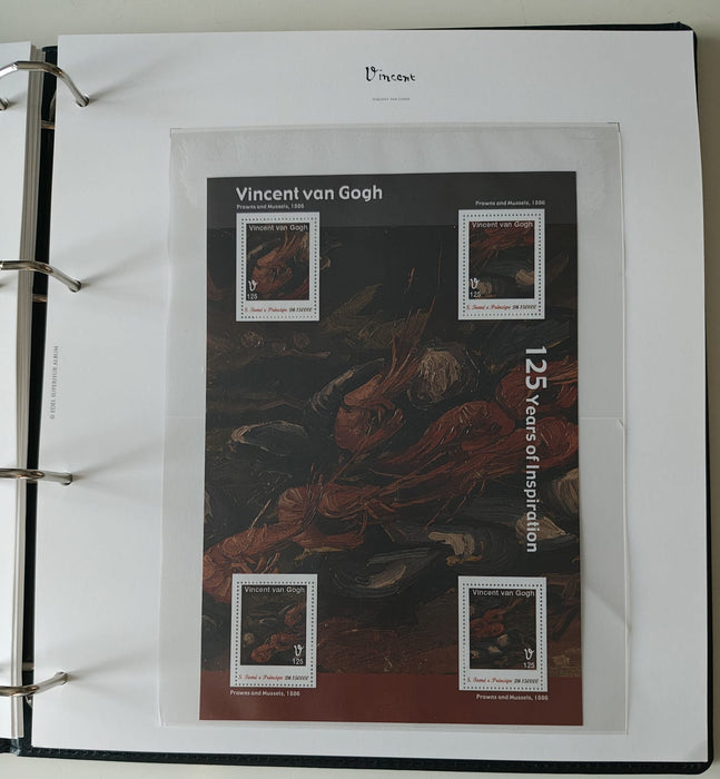 Album/Enciclopedie Vincent Van Gogh tematica ARTA, PICTURA contine 38 blocuri mari ilustratein posete de plastic, cu picturi celebre. SUPERB!! Albumul are coperti si caseta din piele.