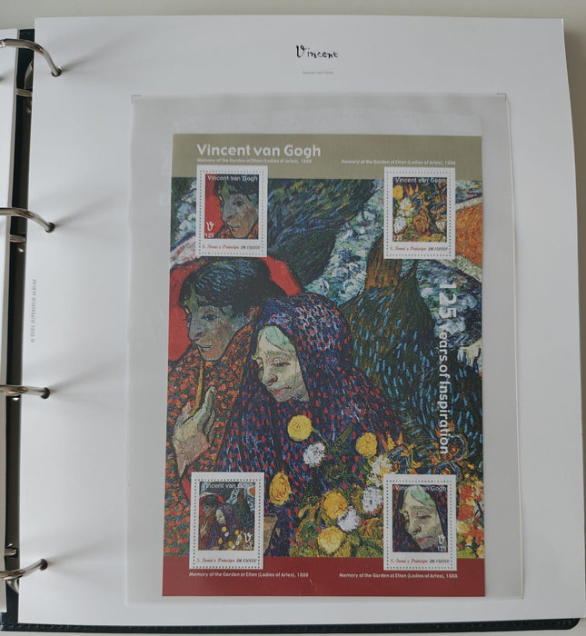Album/Enciclopedie Vincent Van Gogh tematica ARTA, PICTURA contine 38 blocuri mari ilustratein posete de plastic, cu picturi celebre. SUPERB!! Albumul are coperti si caseta din piele.