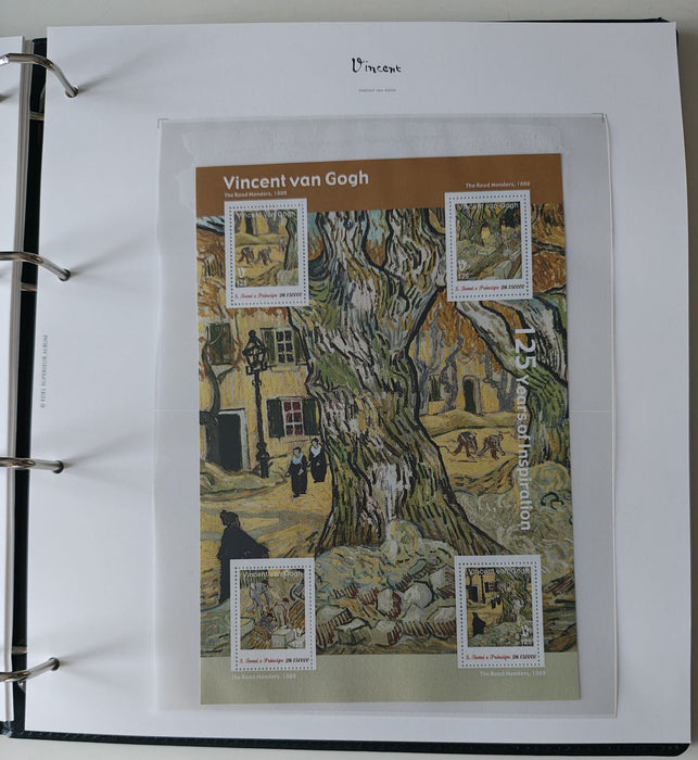 Album/Enciclopedie Vincent Van Gogh tematica ARTA, PICTURA contine 38 blocuri mari ilustratein posete de plastic, cu picturi celebre. SUPERB!! Albumul are coperti si caseta din piele.