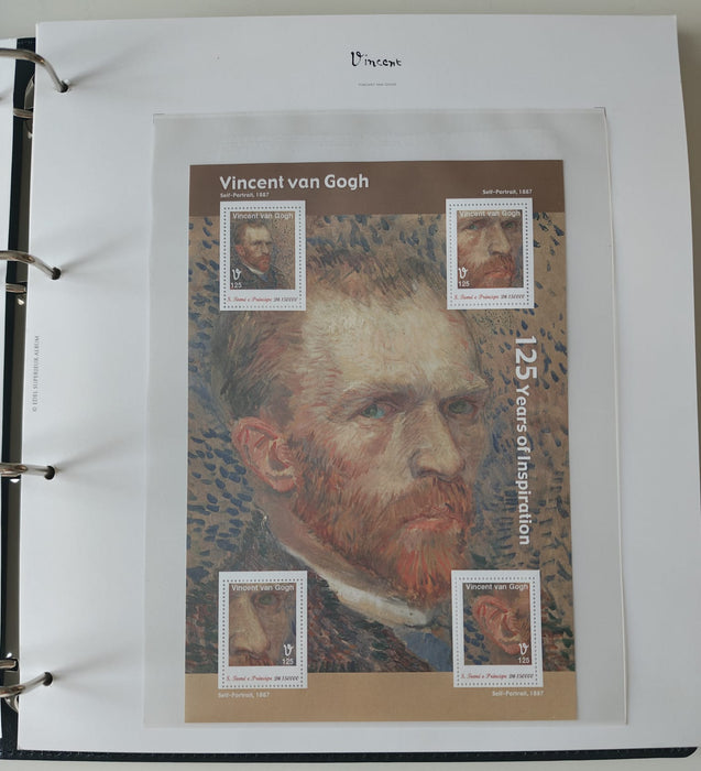 Album/Enciclopedie Vincent Van Gogh tematica ARTA, PICTURA contine 38 blocuri mari ilustratein posete de plastic, cu picturi celebre. SUPERB!! Albumul are coperti si caseta din piele.