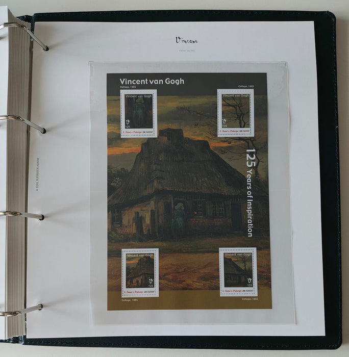 Album/Enciclopedie Vincent Van Gogh tematica ARTA, PICTURA contine 38 blocuri mari ilustratein posete de plastic, cu picturi celebre. SUPERB!! Albumul are coperti si caseta din piele.