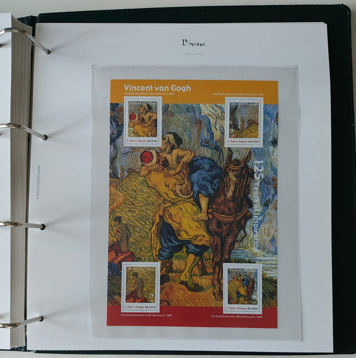 Album/Enciclopedie Vincent Van Gogh tematica ARTA, PICTURA contine 38 blocuri mari ilustratein posete de plastic, cu picturi celebre. SUPERB!! Albumul are coperti si caseta din piele.