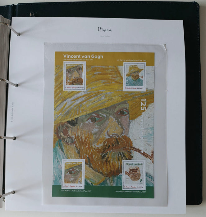 Album/Enciclopedie Vincent Van Gogh tematica ARTA, PICTURA contine 38 blocuri mari ilustratein posete de plastic, cu picturi celebre. SUPERB!! Albumul are coperti si caseta din piele.