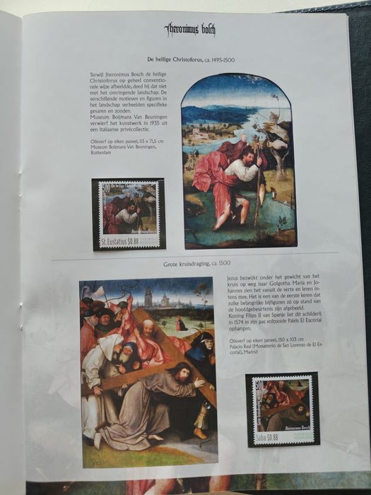 Album/Enciclopedie Hieronymus Bosch tematica ARTA, PICTURA, RELIGIE, EZOTERISM contine aproximativ 100 serii, blocuri ilustrate si maxicarduri in posete de plastic, cu picturi celebre . SUPERB!! Albumul are coperti si caseta din piele.