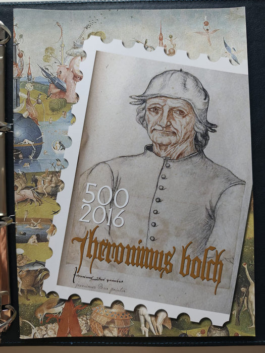 Album/Enciclopedie Hieronymus Bosch tematica ARTA, PICTURA, RELIGIE, EZOTERISM contine aproximativ 100 serii, blocuri ilustrate si maxicarduri in posete de plastic, cu picturi celebre . SUPERB!! Albumul are coperti si caseta din piele.