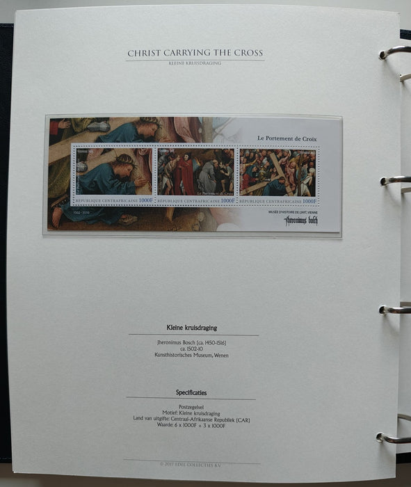 Album/Enciclopedie Hieronymus Bosch tematica ARTA, PICTURA, RELIGIE, EZOTERISM contine aproximativ 100 serii, blocuri ilustrate si maxicarduri in posete de plastic, cu picturi celebre . SUPERB!! Albumul are coperti si caseta din piele.