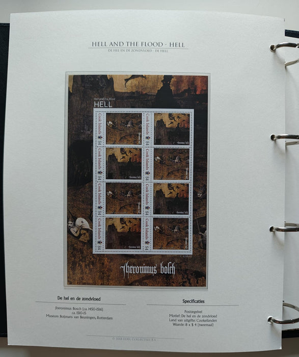 Album/Enciclopedie Hieronymus Bosch tematica ARTA, PICTURA, RELIGIE, EZOTERISM contine aproximativ 100 serii, blocuri ilustrate si maxicarduri in posete de plastic, cu picturi celebre . SUPERB!! Albumul are coperti si caseta din piele.