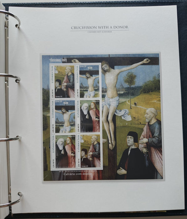 Album/Enciclopedie Hieronymus Bosch tematica ARTA, PICTURA, RELIGIE, EZOTERISM contine aproximativ 100 serii, blocuri ilustrate si maxicarduri in posete de plastic, cu picturi celebre . SUPERB!! Albumul are coperti si caseta din piele.