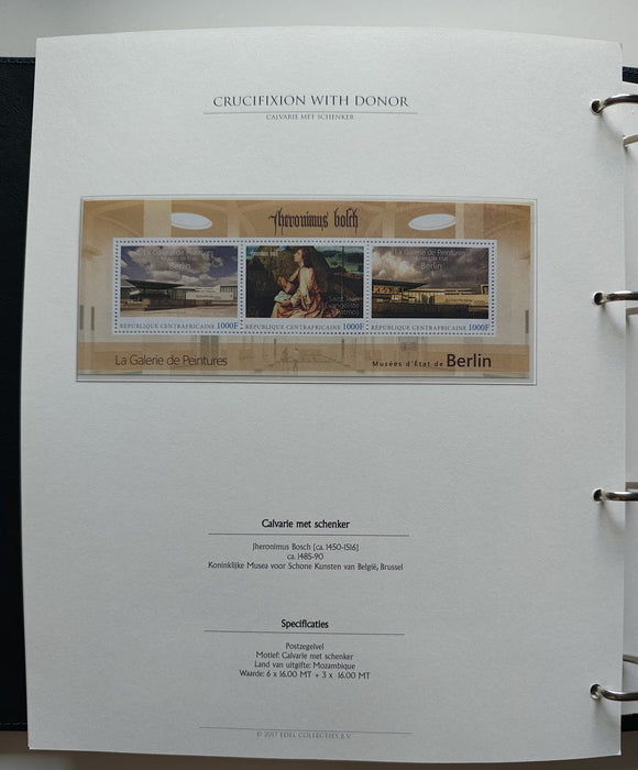 Album/Enciclopedie Hieronymus Bosch tematica ARTA, PICTURA, RELIGIE, EZOTERISM contine aproximativ 100 serii, blocuri ilustrate si maxicarduri in posete de plastic, cu picturi celebre . SUPERB!! Albumul are coperti si caseta din piele.