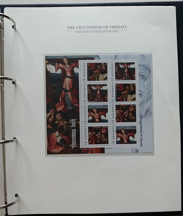 Album/Enciclopedie Hieronymus Bosch tematica ARTA, PICTURA, RELIGIE, EZOTERISM contine aproximativ 100 serii, blocuri ilustrate si maxicarduri in posete de plastic, cu picturi celebre . SUPERB!! Albumul are coperti si caseta din piele.