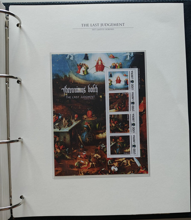 Album/Enciclopedie Hieronymus Bosch tematica ARTA, PICTURA, RELIGIE, EZOTERISM contine aproximativ 100 serii, blocuri ilustrate si maxicarduri in posete de plastic, cu picturi celebre . SUPERB!! Albumul are coperti si caseta din piele.