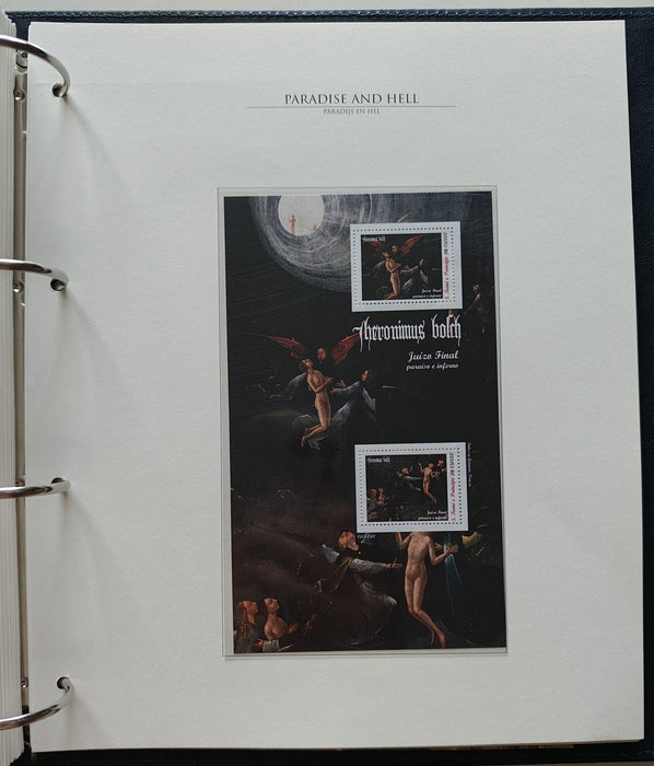 Album/Enciclopedie Hieronymus Bosch tematica ARTA, PICTURA, RELIGIE, EZOTERISM contine aproximativ 100 serii, blocuri ilustrate si maxicarduri in posete de plastic, cu picturi celebre . SUPERB!! Albumul are coperti si caseta din piele.