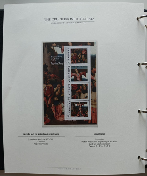 Album/Enciclopedie Hieronymus Bosch tematica ARTA, PICTURA, RELIGIE, EZOTERISM contine aproximativ 100 serii, blocuri ilustrate si maxicarduri in posete de plastic, cu picturi celebre . SUPERB!! Albumul are coperti si caseta din piele.