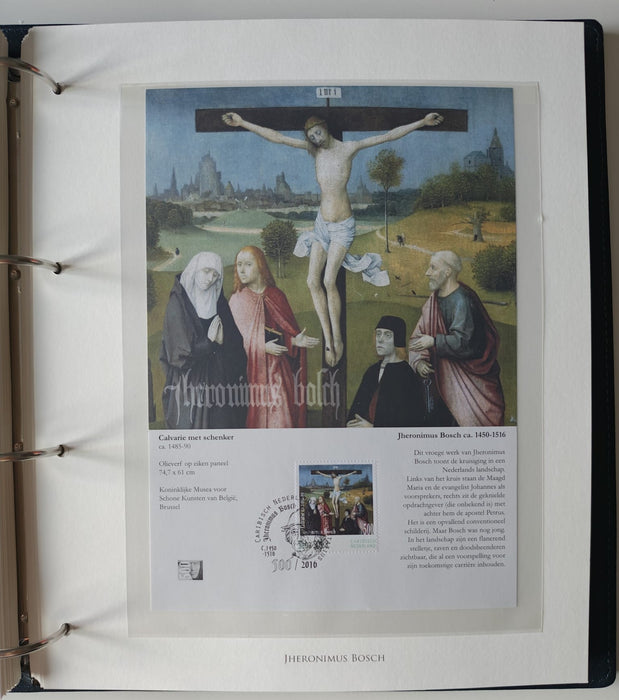 Album/Enciclopedie Hieronymus Bosch tematica ARTA, PICTURA, RELIGIE, EZOTERISM contine aproximativ 100 serii, blocuri ilustrate si maxicarduri in posete de plastic, cu picturi celebre . SUPERB!! Albumul are coperti si caseta din piele.