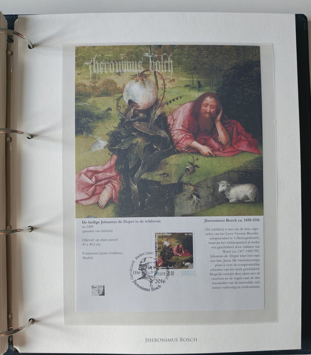 Album/Enciclopedie Hieronymus Bosch tematica ARTA, PICTURA, RELIGIE, EZOTERISM contine aproximativ 100 serii, blocuri ilustrate si maxicarduri in posete de plastic, cu picturi celebre . SUPERB!! Albumul are coperti si caseta din piele.