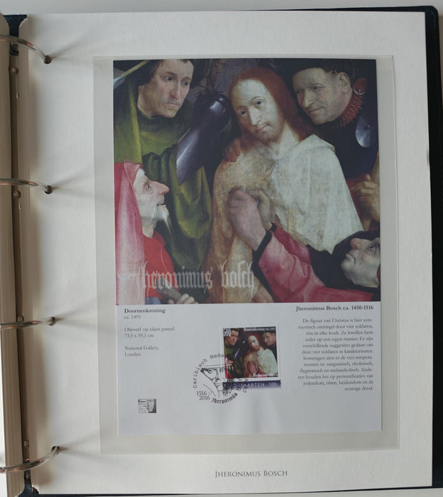 Album/Enciclopedie Hieronymus Bosch tematica ARTA, PICTURA, RELIGIE, EZOTERISM contine aproximativ 100 serii, blocuri ilustrate si maxicarduri in posete de plastic, cu picturi celebre . SUPERB!! Albumul are coperti si caseta din piele.