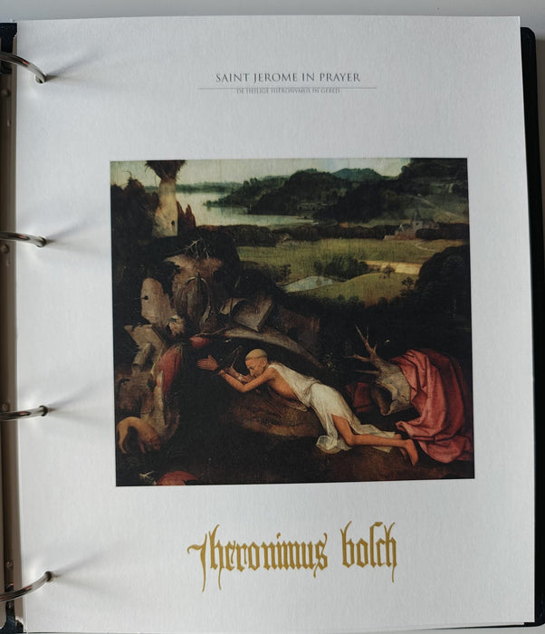 Album/Enciclopedie Hieronymus Bosch tematica ARTA, PICTURA, RELIGIE, EZOTERISM contine aproximativ 100 serii, blocuri ilustrate si maxicarduri in posete de plastic, cu picturi celebre . SUPERB!! Albumul are coperti si caseta din piele.