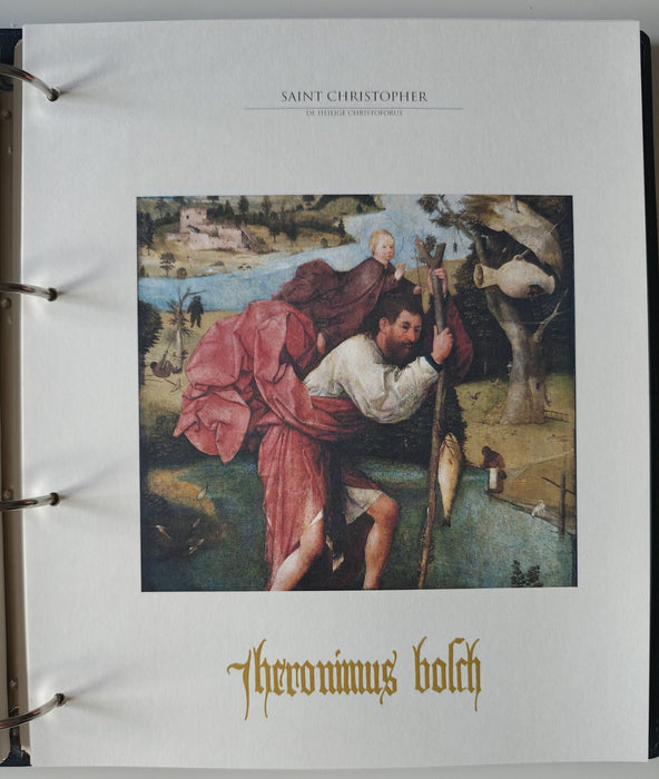 Album/Enciclopedie Hieronymus Bosch tematica ARTA, PICTURA, RELIGIE, EZOTERISM contine aproximativ 100 serii, blocuri ilustrate si maxicarduri in posete de plastic, cu picturi celebre . SUPERB!! Albumul are coperti si caseta din piele.