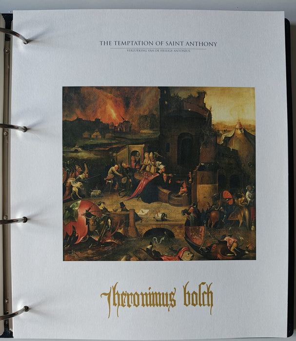 Album/Enciclopedie Hieronymus Bosch tematica ARTA, PICTURA, RELIGIE, EZOTERISM contine aproximativ 100 serii, blocuri ilustrate si maxicarduri in posete de plastic, cu picturi celebre . SUPERB!! Albumul are coperti si caseta din piele.