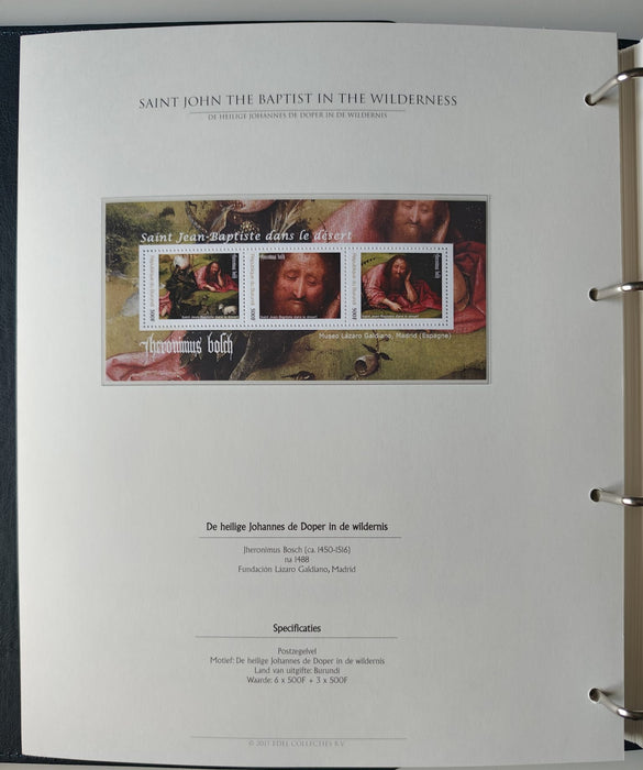 Album/Enciclopedie Hieronymus Bosch tematica ARTA, PICTURA, RELIGIE, EZOTERISM contine aproximativ 100 serii, blocuri ilustrate si maxicarduri in posete de plastic, cu picturi celebre . SUPERB!! Albumul are coperti si caseta din piele.