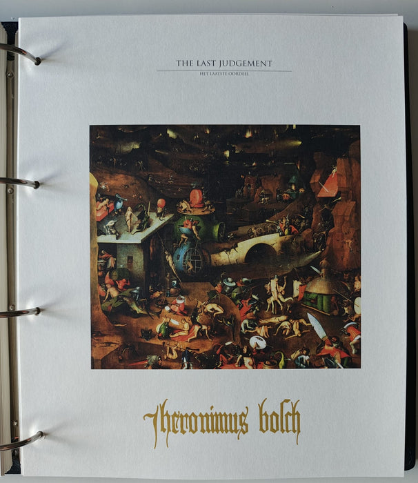 Album/Enciclopedie Hieronymus Bosch tematica ARTA, PICTURA, RELIGIE, EZOTERISM contine aproximativ 100 serii, blocuri ilustrate si maxicarduri in posete de plastic, cu picturi celebre . SUPERB!! Albumul are coperti si caseta din piele.