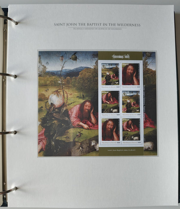 Album/Enciclopedie Hieronymus Bosch tematica ARTA, PICTURA, RELIGIE, EZOTERISM contine aproximativ 100 serii, blocuri ilustrate si maxicarduri in posete de plastic, cu picturi celebre . SUPERB!! Albumul are coperti si caseta din piele.