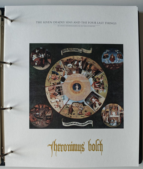 Album/Enciclopedie Hieronymus Bosch tematica ARTA, PICTURA, RELIGIE, EZOTERISM contine aproximativ 100 serii, blocuri ilustrate si maxicarduri in posete de plastic, cu picturi celebre . SUPERB!! Albumul are coperti si caseta din piele.