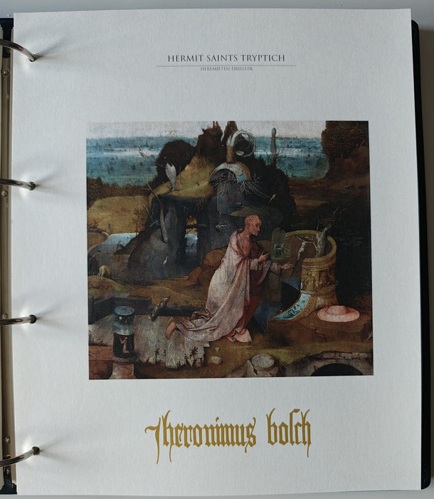 Album/Enciclopedie Hieronymus Bosch tematica ARTA, PICTURA, RELIGIE, EZOTERISM contine aproximativ 100 serii, blocuri ilustrate si maxicarduri in posete de plastic, cu picturi celebre . SUPERB!! Albumul are coperti si caseta din piele.