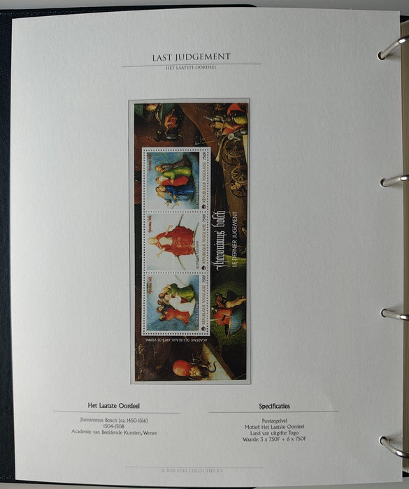 Album/Enciclopedie Hieronymus Bosch tematica ARTA, PICTURA, RELIGIE, EZOTERISM contine aproximativ 100 serii, blocuri ilustrate si maxicarduri in posete de plastic, cu picturi celebre . SUPERB!! Albumul are coperti si caseta din piele.