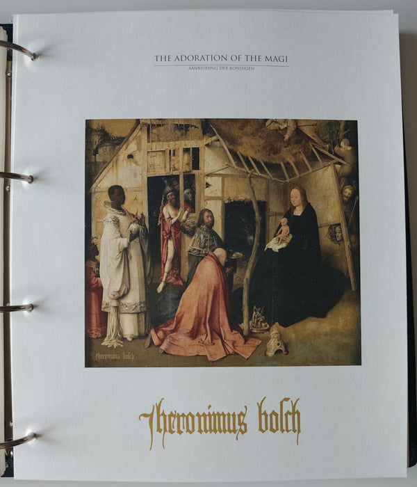 Album/Enciclopedie Hieronymus Bosch tematica ARTA, PICTURA, RELIGIE, EZOTERISM contine aproximativ 100 serii, blocuri ilustrate si maxicarduri in posete de plastic, cu picturi celebre . SUPERB!! Albumul are coperti si caseta din piele.