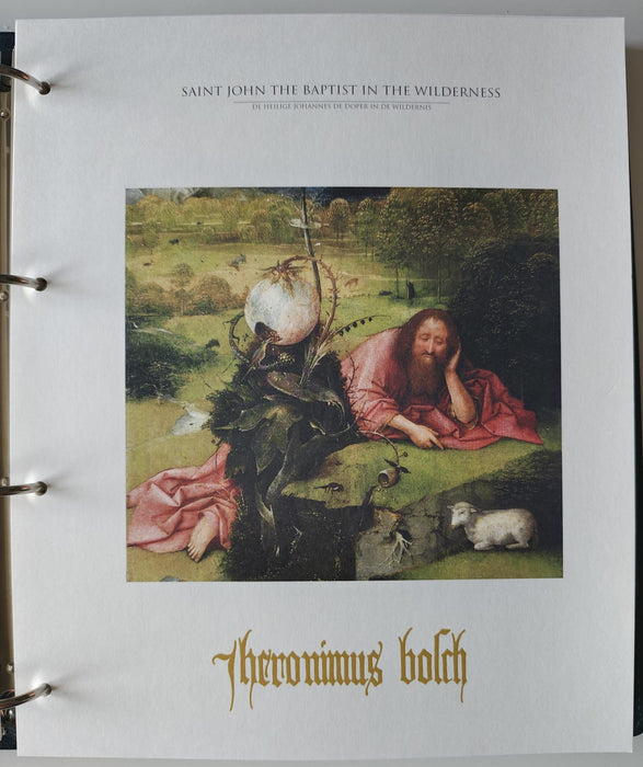 Album/Enciclopedie Hieronymus Bosch tematica ARTA, PICTURA, RELIGIE, EZOTERISM contine aproximativ 100 serii, blocuri ilustrate si maxicarduri in posete de plastic, cu picturi celebre . SUPERB!! Albumul are coperti si caseta din piele.