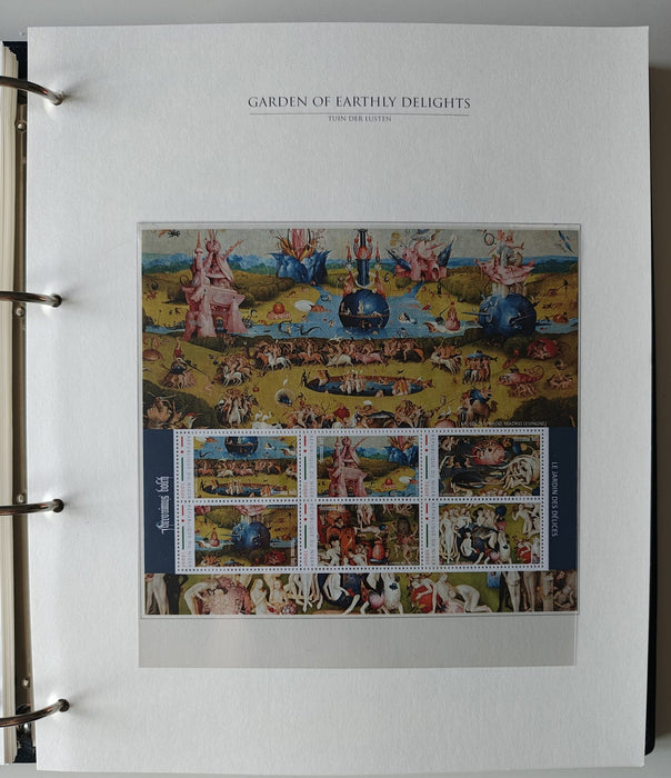 Album/Enciclopedie Hieronymus Bosch tematica ARTA, PICTURA, RELIGIE, EZOTERISM contine aproximativ 100 serii, blocuri ilustrate si maxicarduri in posete de plastic, cu picturi celebre . SUPERB!! Albumul are coperti si caseta din piele.