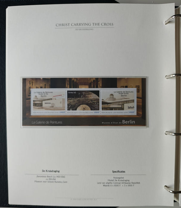Album/Enciclopedie Hieronymus Bosch tematica ARTA, PICTURA, RELIGIE, EZOTERISM contine aproximativ 100 serii, blocuri ilustrate si maxicarduri in posete de plastic, cu picturi celebre . SUPERB!! Albumul are coperti si caseta din piele.