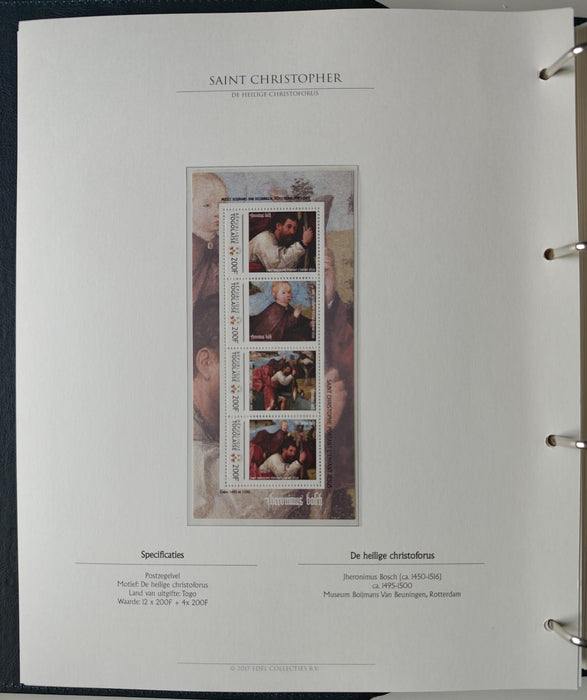 Album/Enciclopedie Hieronymus Bosch tematica ARTA, PICTURA, RELIGIE, EZOTERISM contine aproximativ 100 serii, blocuri ilustrate si maxicarduri in posete de plastic, cu picturi celebre . SUPERB!! Albumul are coperti si caseta din piele.