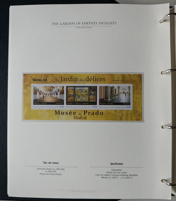 Album/Enciclopedie Hieronymus Bosch tematica ARTA, PICTURA, RELIGIE, EZOTERISM contine aproximativ 100 serii, blocuri ilustrate si maxicarduri in posete de plastic, cu picturi celebre . SUPERB!! Albumul are coperti si caseta din piele.