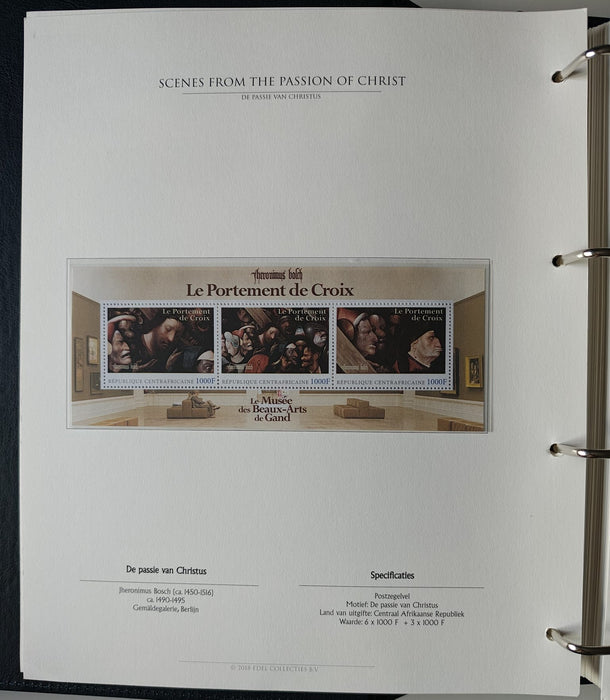 Album/Enciclopedie Hieronymus Bosch tematica ARTA, PICTURA, RELIGIE, EZOTERISM contine aproximativ 100 serii, blocuri ilustrate si maxicarduri in posete de plastic, cu picturi celebre . SUPERB!! Albumul are coperti si caseta din piele.