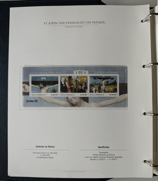 Album/Enciclopedie Hieronymus Bosch tematica ARTA, PICTURA, RELIGIE, EZOTERISM contine aproximativ 100 serii, blocuri ilustrate si maxicarduri in posete de plastic, cu picturi celebre . SUPERB!! Albumul are coperti si caseta din piele.