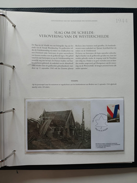 Album/Enciclopedie tematica CRUCEA ROSIE, AL II-lea RAZBOI MONDIAL (WWII), ANIVERSARI, PERSONALITATI contine in jur de 100 plicuri filatelice ilustrate in posete de plastic. Albumul are coperti si caseta din piele.