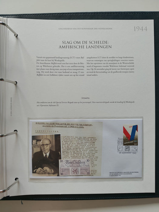 Album/Enciclopedie tematica CRUCEA ROSIE, AL II-lea RAZBOI MONDIAL (WWII), ANIVERSARI, PERSONALITATI contine in jur de 100 plicuri filatelice ilustrate in posete de plastic. Albumul are coperti si caseta din piele.