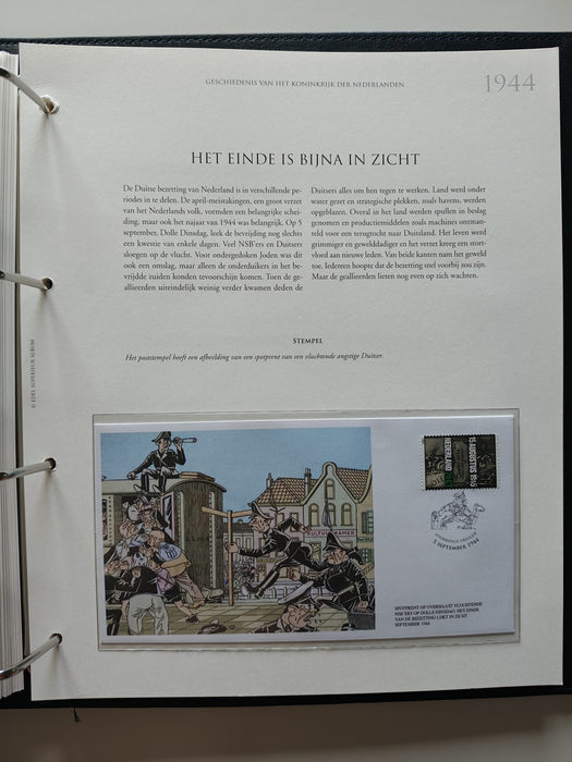 Album/Enciclopedie tematica CRUCEA ROSIE, AL II-lea RAZBOI MONDIAL (WWII), ANIVERSARI, PERSONALITATI contine in jur de 100 plicuri filatelice ilustrate in posete de plastic. Albumul are coperti si caseta din piele.