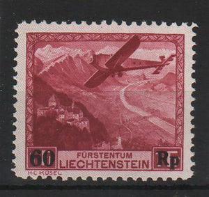 Liechtenstein 1935 First Post Flight Vaduz – Altenrhein – Innsbruck on July 1, 1935. Mi.No. 113 with letterpress overprint of the new face value Mi. 170 Eur