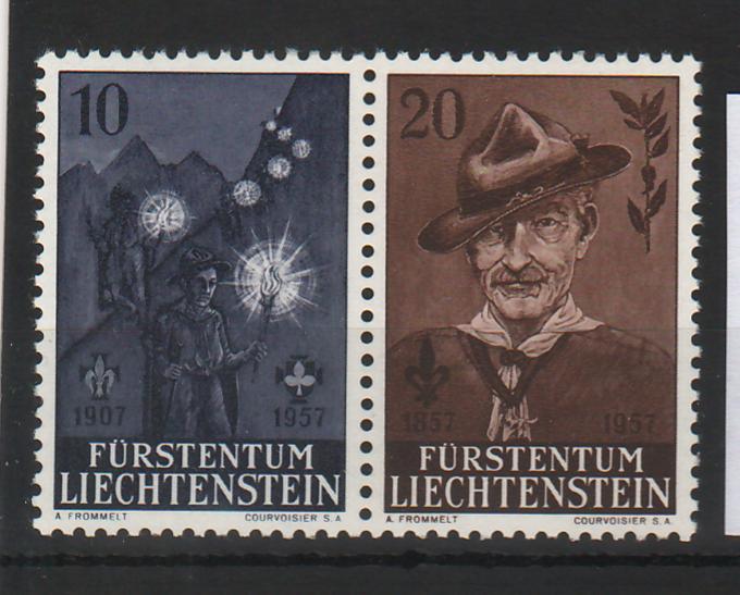 Liechtenstein 1957 50th Anniversary of the Boy Scouts and Girl Guides; Centenary of the Birth of Robert Baden-Powell Mi. 5,5 Eur