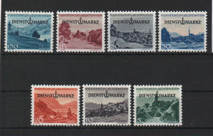 Liechtenstein 1947 Official Stamps Definitive Stamps Mi.No. 225-226, 228, 230, 232, 235 and 237 with lettering "DIENSTMARKE" Mi. 50 Eur