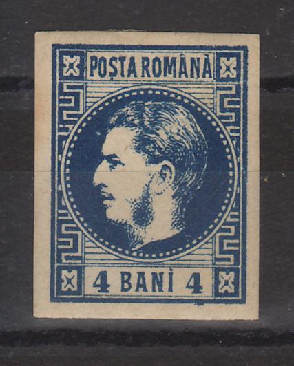 Romania 1868 Carol I cu favoriti 4B albastru T3