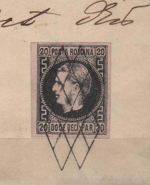 Romania 1867 Plic circulat Ramnicu Valcea - Bucuresti Carol cu favoriti 20PAR hartie subtire cu PUNCT IN GREACA!!! RARITATE semnat HEIMBUCHLER