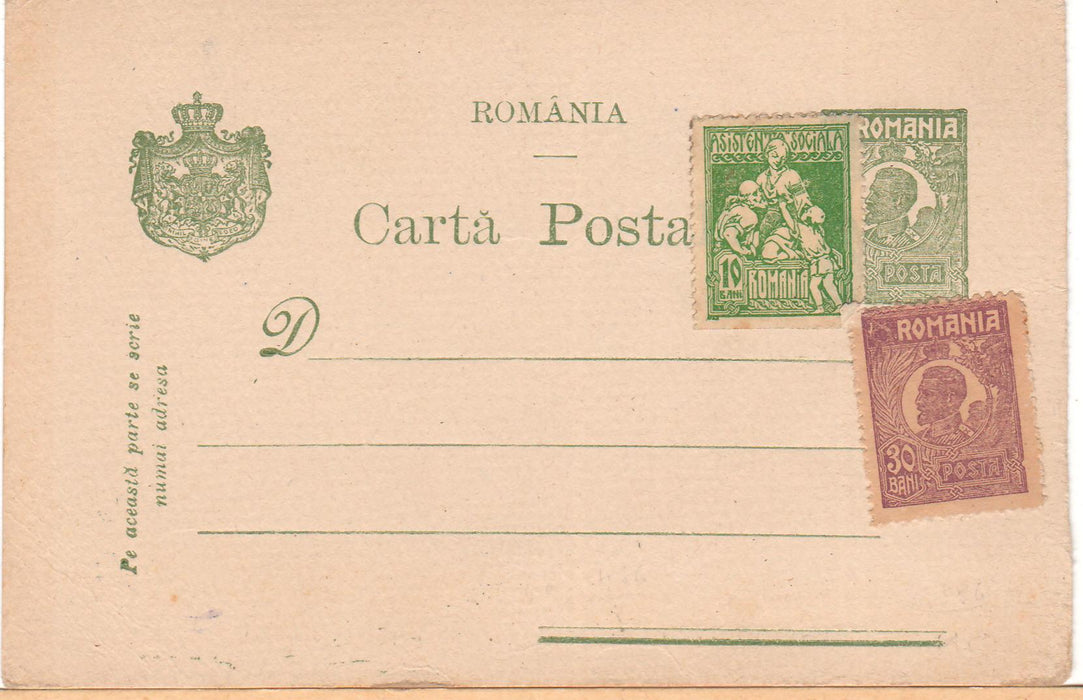 Romania 1920 Carte postala Ferdinand bust mic 20 B oliv-verzui