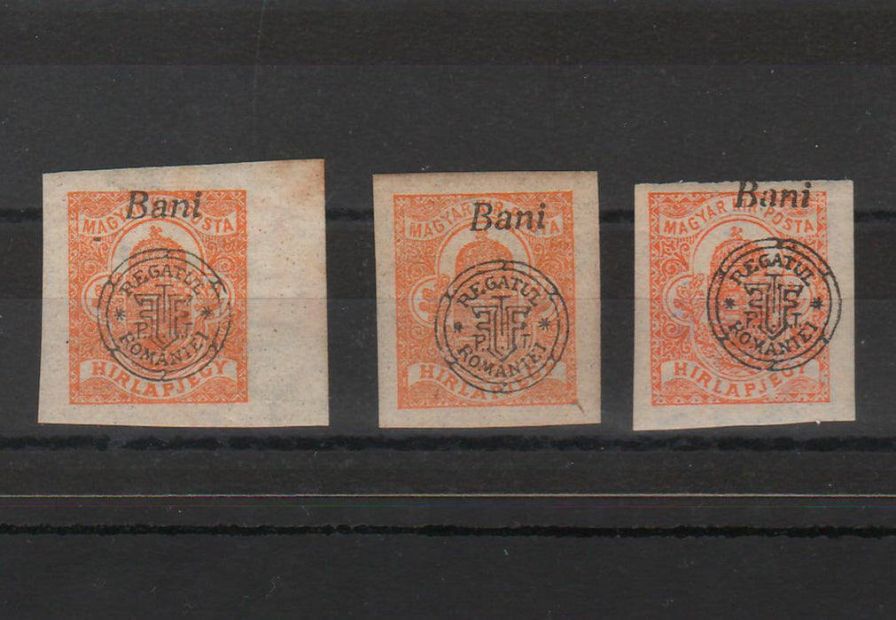 Romania 1919 Emisiunea Oradea Timbru de ziar cele 3 variante de filigran poanson Bodor Michel 150EUR
