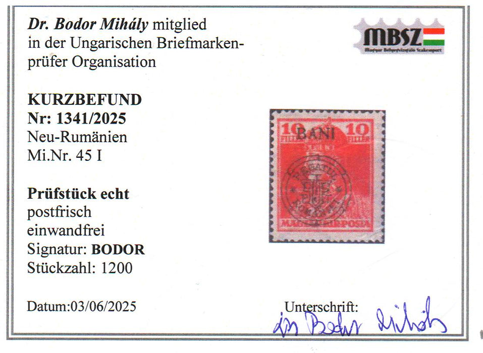 Romania 1919 Emisiunea Cluj Karl si Zita poanson si certificate de autenticitate Bodor Michel 275EUR