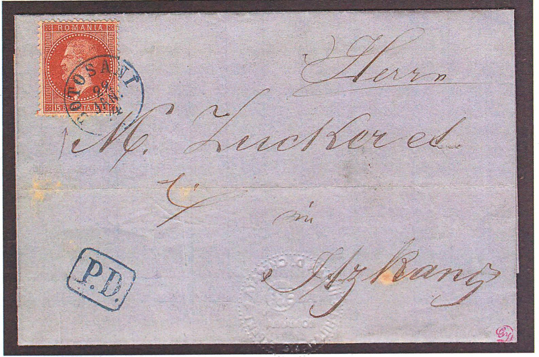 Scrisoare francata Carol Paris 15B, cu EROARE lumen alb la baza gatului, text complet cu litere chilirice. Certificat autenticitate CHERATA (citeste pentru detalii)