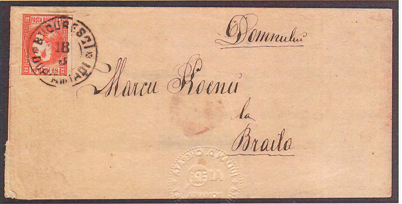 Scrisoare francata Carol I favoriti 18B rosu portocaliu. Certificat autenticitate CHERATA (citeste pentru detalii)